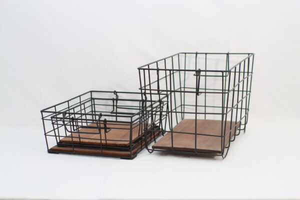 アイアンワイヤーバスケット 木製底板付き4個SET｜EB  250100041